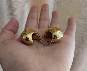 Толстые массивные золотые серьги-кольца в форме полумесяца для женщин из нержавеющей стали, шикарные винтажные пустые легкие серьги 2201084676981