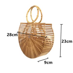 Halfronde bamboe tas, bamboe gezamenlijke armband, handtas Ins, populaire internetberoemdheid, bamboewortel strandtas, halfronde holle bamboe geweven tas