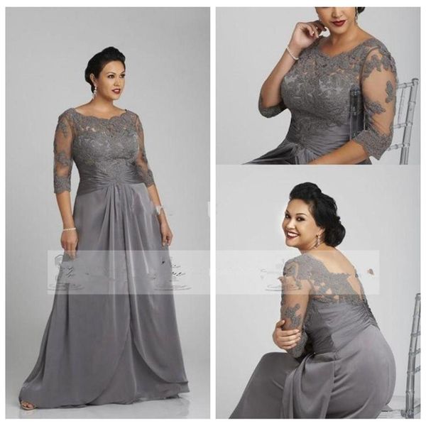 Demi-manches A-ligne Top mère de la mariée robes en mousseline de soie longue grande taille longue Maxi dames robes de soirée 2019 femmes Pr274R