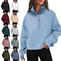 lululemenwomens Luluyoga Half Zip Sweatshirts Cropped Hoodies Fleece Dames Kwart Zip Up Trui Truien Herfstoutfits 2023 Winterkleding