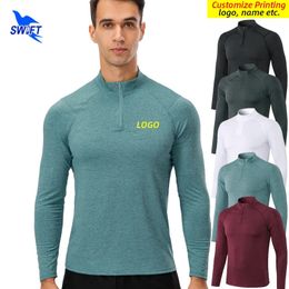 Half Zipper lange mouw lopende shirts heren sporten sportkleding tops gym fitness training jogging workout sweatshirt customize240417