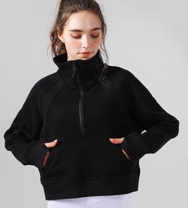 LU-504 Sweat à capuche de plongée surdimensionné automne hiver en peluche chaud costume de Yoga manteau de sport demi-fermeture éclair col montant mode doigt bouton veste course Fitness sweat-shirt