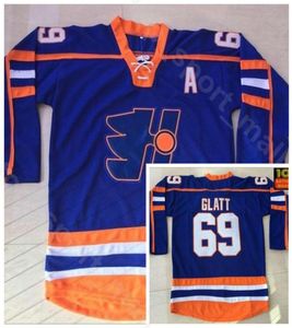 Halifax Highlanders 69 Doug Glatt Ice Hockey Jerseys The Thug Goon Movie Vintage Home Blue Tous cousu pour les fans de sport High Qualit4478575