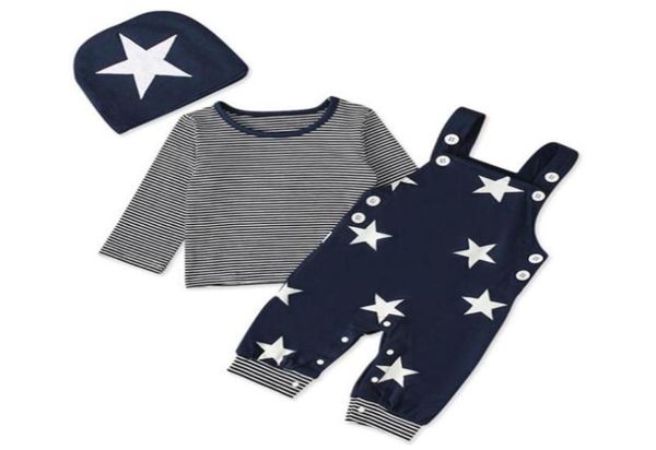 Halilo Conjunto de ropa para bebé Camisas de manga larga a rayas Pantalones con estampado de estrellas Sombreros 3 piezas Ropa infantil Trajes de moda para bebé 2275311