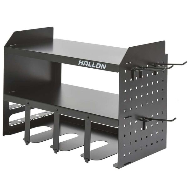 Hallon Workshop Organizador de herramientas eléctricas, estante de almacenamiento para montaje en pared para taladro de garaje, tablero perforado con soporte para destornillador, estante utilitario con estación de carga de batería