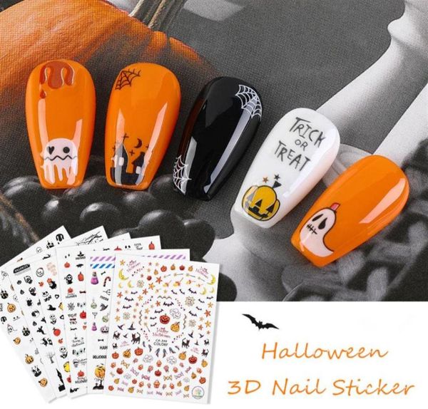 Halloween 3d Nail Art Sticker Skull Pumpkin Fairy Witch Cat Adhesive Self Nail Art Lace Stickers Decals DIY DÉCORATIONS F733240M2147496