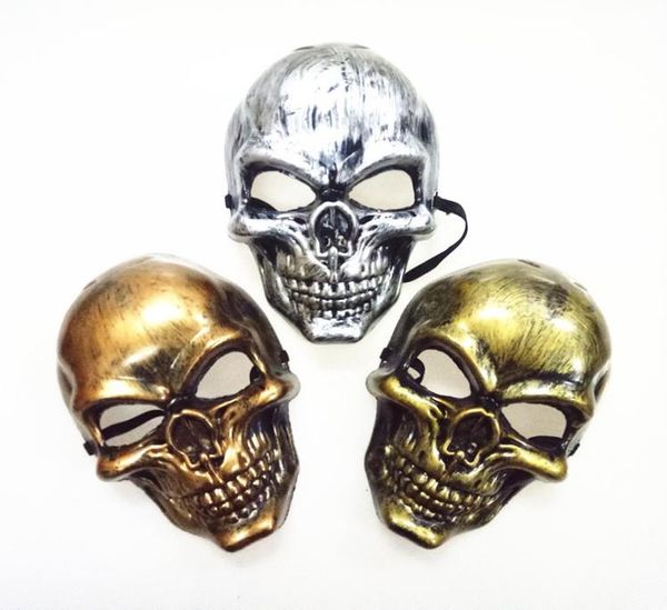 Halloween Adultos máscaras de cráneo de plástico Marca de terror Gold Silver Skull Skull Face Masks Unisex Halloween Masquerada Fiest Masks Prop DB1577601