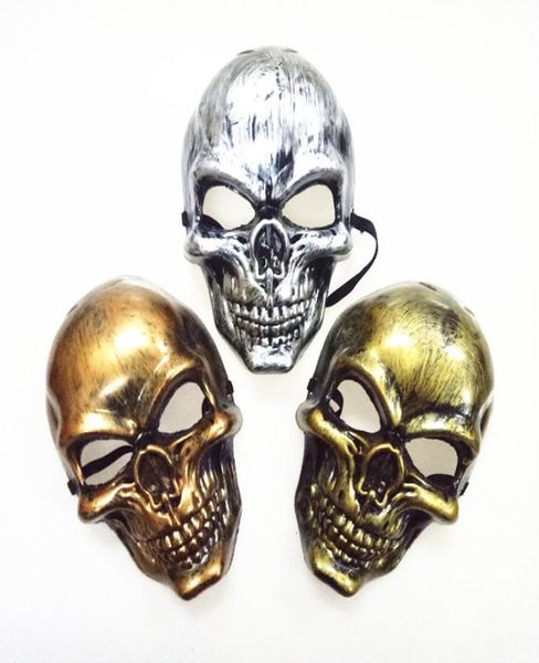 Halloween Adultos máscaras de cráneo de plástico Marca de terror de oro Silver Silver Skull Face Masks Unisex Halloween Masquerada Fiest Masks Prop DB2598429