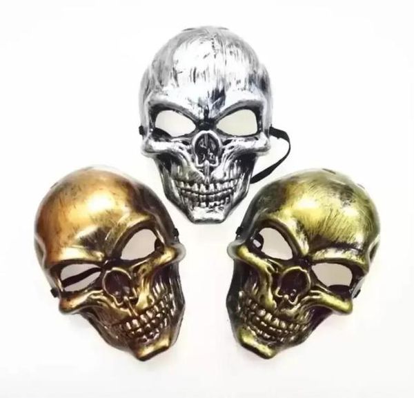 Halloween Adultos máscaras de cráneo de plástico Marca de terror Gold Silver Skull Face Masks Unisex Halloween Masquerada Fiest Masks Prop FY4786014
