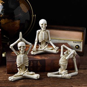 Halloween américain Vintage Yoga squelette personnage résine artisanat décoration de la maison salon ornements