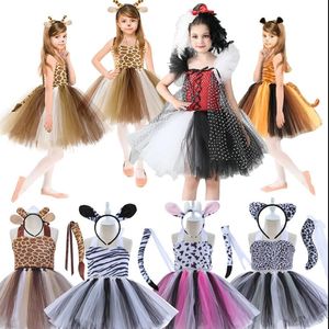 Halloween Animal Cosplay kostuum voor kinderen Forest Theme Cows Tiger Giraffe Leopard Zebra Tutu Dresses Performance Dance Sets FS7837 B1125