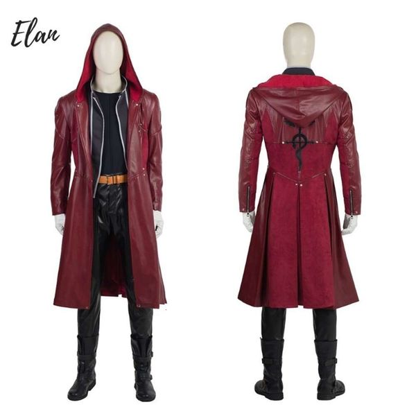 Ropa de Anime para Halloween, disfraz de Edward Elric, disfraz de alquimista, gabardina larga de cuero rojo, traje personalizado de tamaño