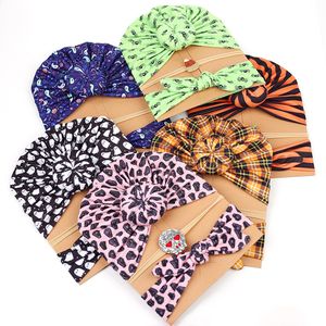 Halloween bébé arcs bandeaux Turban chapeau bandeaux 3pcs / set nourrissons Accessoires cheveux bambin léopard plaid rayé Headwraps M3778