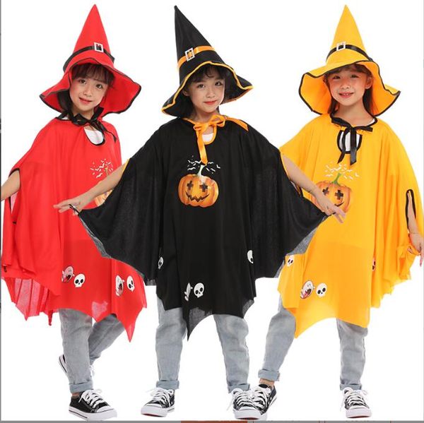 Capas de Halloween para bebés, conjunto de sombrero de capa de calabaza para niños, capas de mago de bruja, bata de muerte, disfraces de Cosplay, capa para niños y niñas