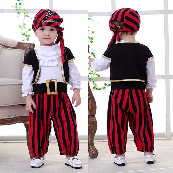 Halloween bébé vêtements enfants vêtements 2019 plus récent nouveau-né enfant en bas âge Halloween fête Pirate Costumes hauts à manches longues + pantalon à rayures + chapeaux 3 pièces ensemble