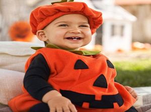 Halloween bébé enfants citrouille fantaisie robe sans manches avec chapeau Cosplay Costume vêtements de fête pour garçon fille B883441311