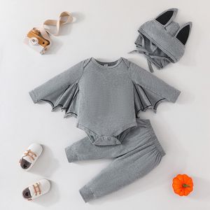 Halloween Baby Baby Bat Shirt + Solid Color Pants + Hat 3 Sets