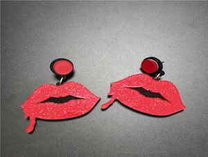 Halloween Bat bengelen oorbel voor vrouw glitter rode bloed lip gotische vrouwen acryl sieraden2563232