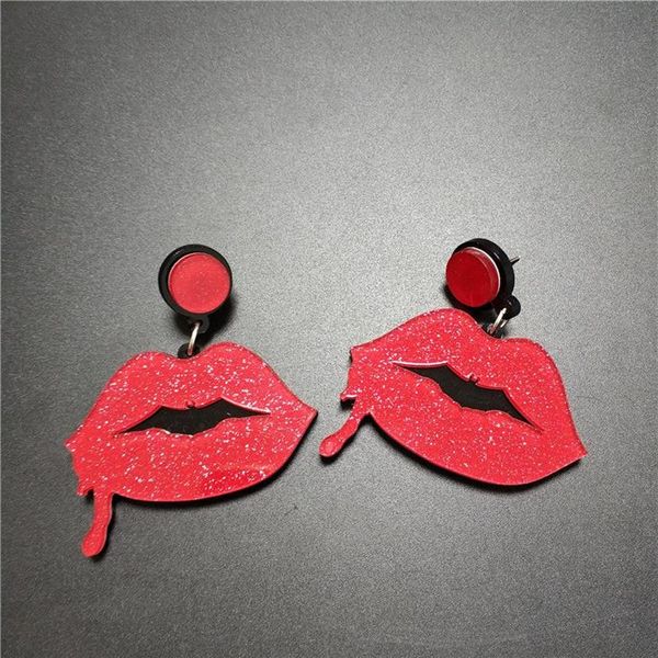 Boucle d'oreille chauve-souris d'halloween pour femme, paillettes, lèvres de sang rouge, gothique, bijoux en acrylique, 2610