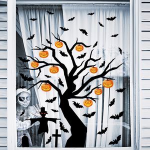 Autocollant de terreur de chauve-souris d'halloween, autocollant statique de citrouille transfrontalier, décoratif d'halloween, en verre d'arbre fantôme