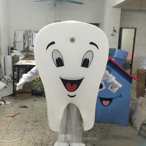 Disfraz de mascota de diente blanco grande de Halloween Alta calidad personalizar Dibujos animados Dientes lindos Personaje de anime de felpa Tamaño adulto Vestido de fiesta de lujo de Navidad