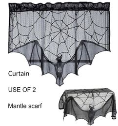 Halloween noir chauve-souris rideau dentelle manteau écharpe 93x57 cm 36x22 pouces déroulant ensemble de 2185G7897560