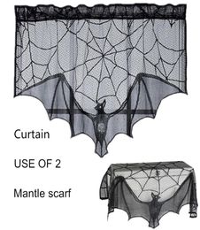 Halloween Black Bat Curtain de encaje Bufanda de manto 93x57 cm 36x22 pulgadas desplegables de 2185G4464687