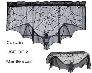 Halloween Black bat gordijn kanten mantel sjaal 93x57 cm 36x22 inch drop -down set van 2185G4076344