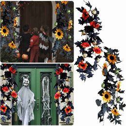 Halloween zwarte esdoorn rotan Thanksgiving herfst muur hangende decoratie hangende maretak voor deur kerstversiering roos Q230830