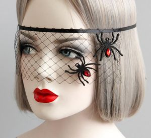 Voile de filet noir d'Halloween avec araignée Costume de bal des femmes bal masqué fête de minuit masque masque de poule COS déguisement de sorcière diable