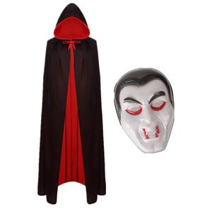 Halloween Black Robe Luxury Witch Cape Cosplay -kostuum Verzenden Masker