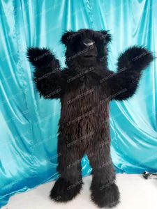 Costume de mascotte d'ours hirsute noir d'Halloween, personnage de thème animé de dessin animé de qualité supérieure, taille adulte, carnaval de Noël, fête d'anniversaire, tenue d'extérieur