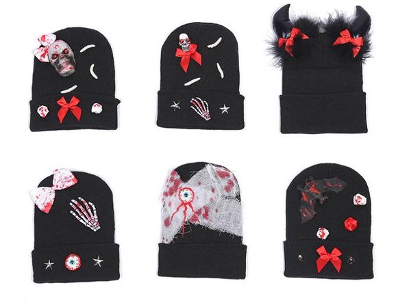 Disfraces sangrientos de Halloween Mujeres Hombres Niños Scary Blood Knitted Warm Hat Zombie Party Accesorios Horror Decor Masquerade Atmósfera Atrezzo