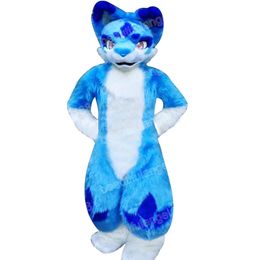 Halloween Blue Long-Haired Husky Fox Dog Mascot Costumes Cartoon Bunny Theme Character Carnival Unisex volwassenen Outfit Kerstfeest Outfitpak