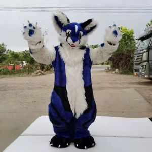 Halloween Blue White Fursuit Cat Husky Mascot Costumes Cartoon Mascot Apparel Performance Carnival volwassen maat Promotionele advertentiekleding