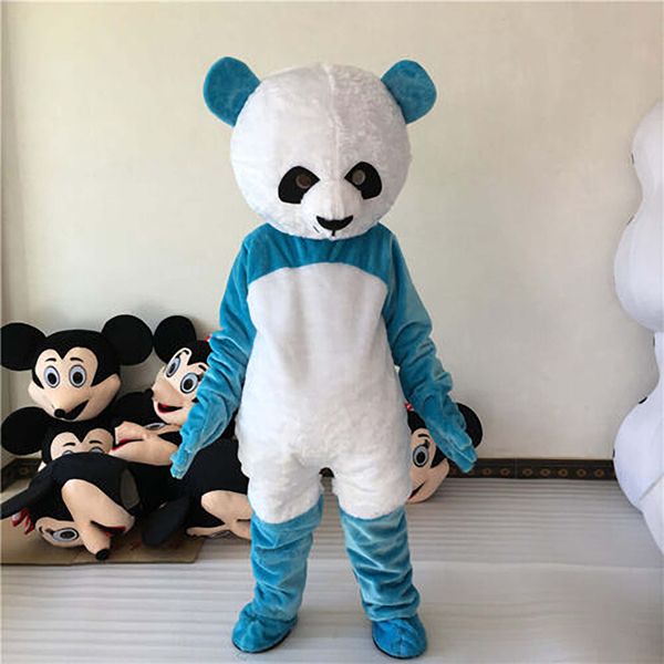 Halloween Blu/Bianco Panda Bear Mascot Costume Suit Abito da festa per adulti Outfit Compleanno Aniamls