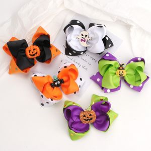 Halloween Bow Double Deck Pumpkin Haar Clip Wave Point Baby Ghost Haarspeld Funny Ribbon Girl Party 2 4HS Q2