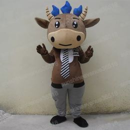 Halloween Brown Cow Mascot Costume Cartoon Thema personage Carnival Festival Fancy Dress Kerstmis Maat Party Outfit Pak