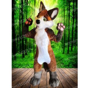 Halloween Brown Long Fur Husky Dog Mascot Costume Simulation Cartoon Character Topics Suit Adults Tentifit Christmas Carnival Fancy Dishat for Men Women Women