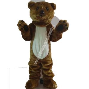 Costume de mascotte d'ours en peluche marron d'Halloween, personnage de thème de dessin animé de haute qualité, taille adulte, tenue fantaisie de fête d'anniversaire de Noël