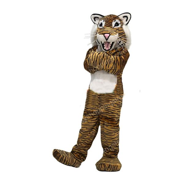 Disfraz de mascota de tigre marrón de Halloween Personaje de tema animal de dibujos animados Fiesta de carnaval de Navidad Disfraces de lujo Tamaño adulto Traje al aire libre