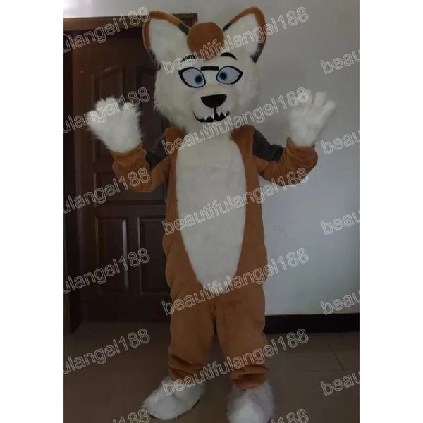 Disfraz de mascota de perro lobo marrón de Halloween Simulación de calidad superior Tema de dibujos animados Personaje Carnaval Traje de adultos unisex Traje de fiesta de Navidad Traje