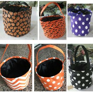 Halloween Seau Sac Citrouille Polka Dot Bat Chevron Polyester Blancs Poignée Sacs Fourre-tout Halloween Paniers De Bonbons 7 Modèles WX9-921