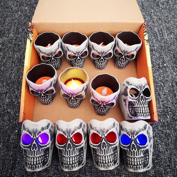 Velas de Halloween Luces LED Lámpara de cabeza de calavera vintage Velas sin llama Calaveras de terror Fantasma para decoraciones de Halloween Accesorios