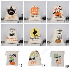 Halloween Candy Bag Gift Sack Treat or Trick Pumpkin Imprimé Sacs en toile Hallowmas Christmas Party Festival Sac à cordon DHS64