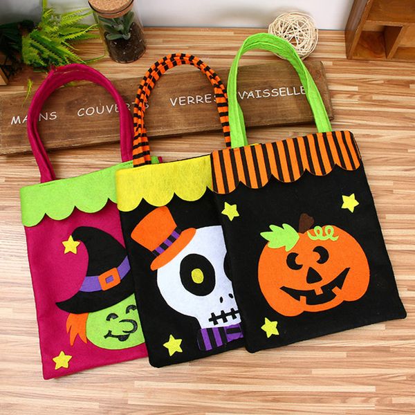 Bolsa de dulces de Halloween Bolso de calabaza Brujas Fantasma Gato negro Bolsas de regalo Bolsa de almacenamiento de dibujos animados no tejido Bolsos de festival Decoración Navidad