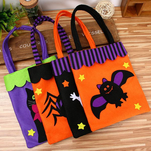 Bolsa de dulces de Halloween Bolso de calabaza Brujas Fantasma Gato negro Bolsas de asas de regalo Bolsa de almacenamiento de dibujos animados no tejida Bolsos de festival Decoración 6 colores