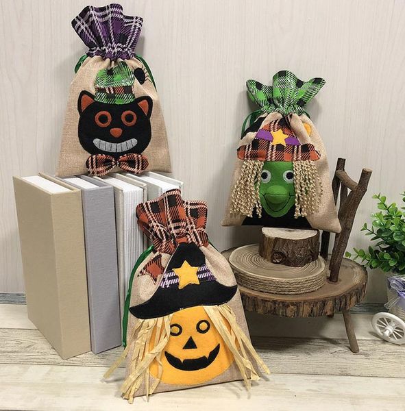 Sacs de bonbons d'Halloween Beam Port Drawstring Treat Bags Sack Party Kids Gift Pouch Trick or Treat Party Witch Pumpkin Cat Decor Bag wrap