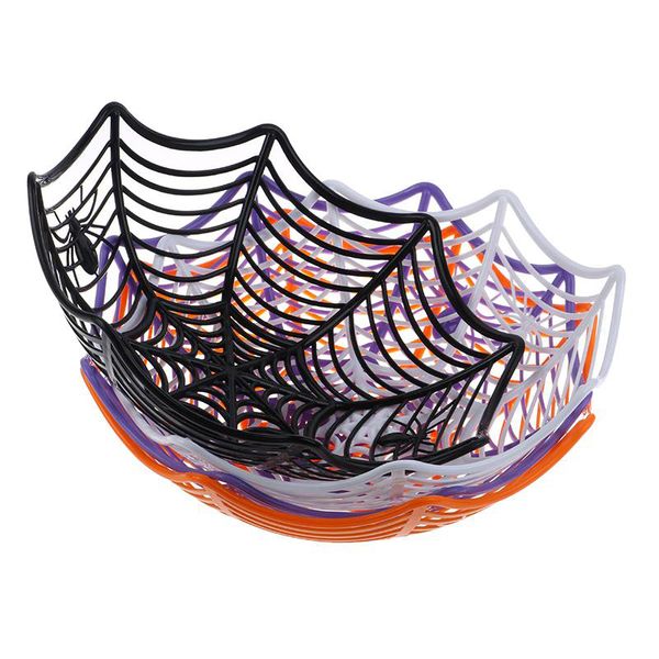 Halloween bonbons panier toile d'araignée noir Orange bol en plastique bonbons fruits boîte décoration 28x8 cm 1037