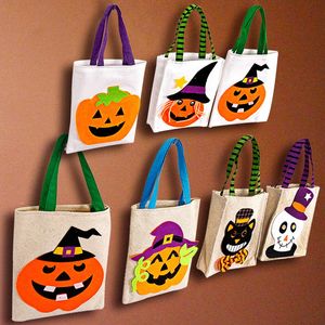 Halloween canvas stof herbruikbare pompoen snoep tas tas tas geschenk tassen handheld festival decoratie voor kinderen